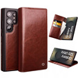 Flipové pouzdro pro Samsung Galaxy S25 Ultra, QIALINO Leather Wallet, tmavě hnědá