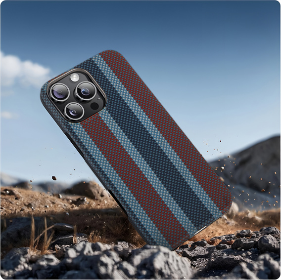 Pouzdro pro IPhone 16 Pro, Aramid Fiber Slim Case, pro MagSafe, modrá / červená