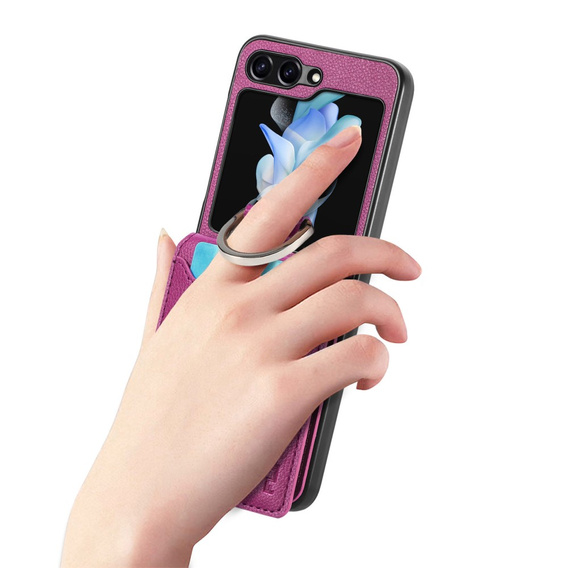 Pouzdro pro Samsung Galaxy Z Flip7 FE / Z Flip6, Card Slot Ring Case, fialové