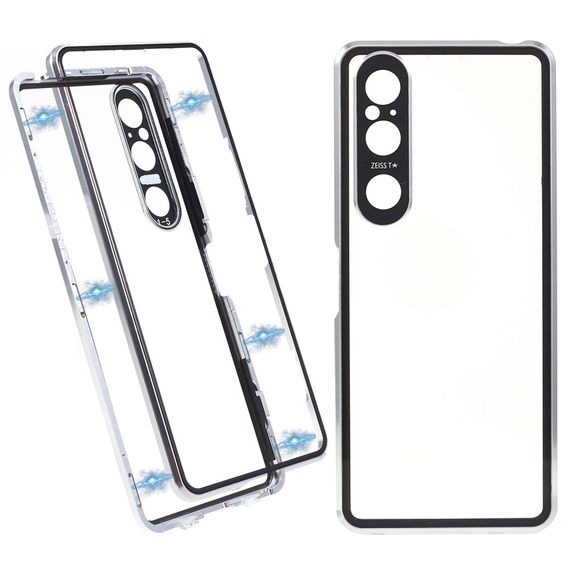 Pouzdro pro Sony Xperia 1 V, Magnetic Dual Glass, stříbrné