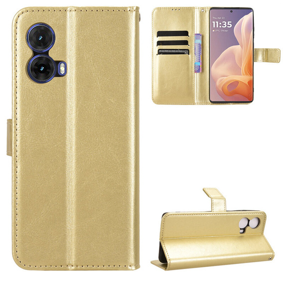 Klopové pouzdro pro Motorola Moto G85, Crazy Horse Wallet, zlaté