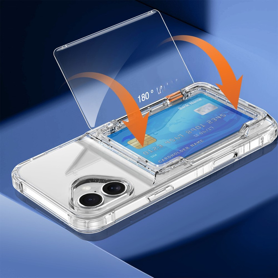 Pouzdro pro iPhone 16, Card Holder Kickstand, transparentní