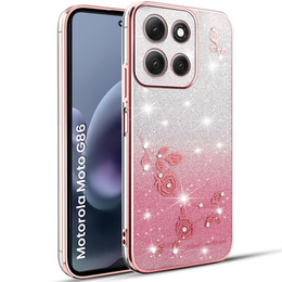 Pouzdro pro Motorola Moto G86 5G, Glitter Flower, růžové rose gold