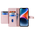 Klopové pouzdro pro iPhone 15, Wallet Zipper Pocket, růžové