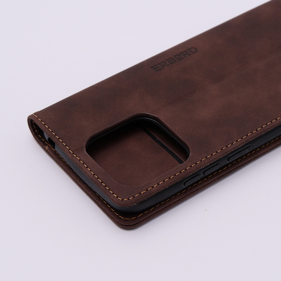 Pouzdro pro Xiaomi Redmi 12C, ERBORD Vintage peněženka s klopou, káva