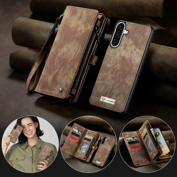CASEME pouzdro pro Samsung Galaxy A56 5G, Retro Leather Wallet, s páskem, hnědé