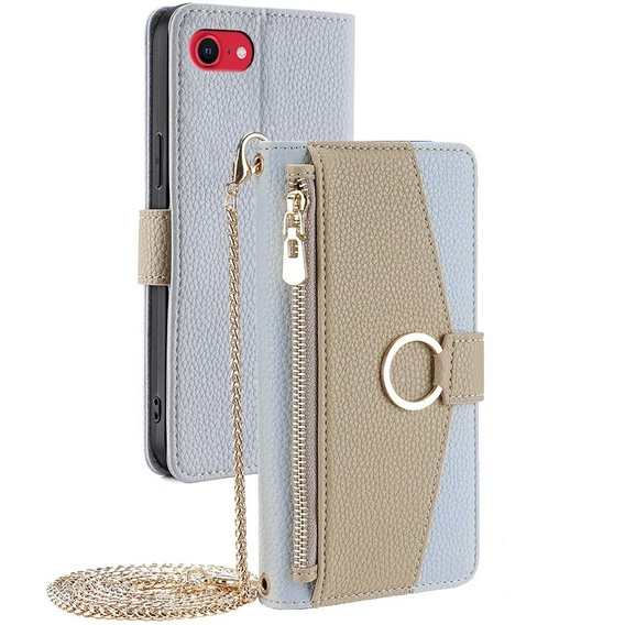 Flipové pouzdro Wallet Zipper Pocket pro iPhone 7 / 8 / SE (2020) / SE (2022), Wallet Zipper Pocket, se zrcátkem, modré