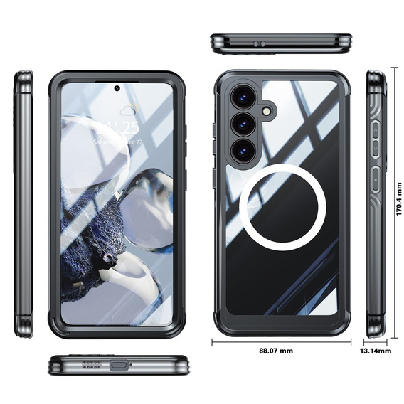 Pouzdro pro Samsung Galaxy S25 FE, Shockproof, se sklem, pro MagSafe, černé