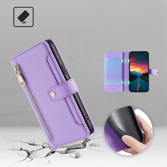 Klopové pouzdro pro Realme 14 Pro 5G, Wallet Zipper Pocket, fialové
