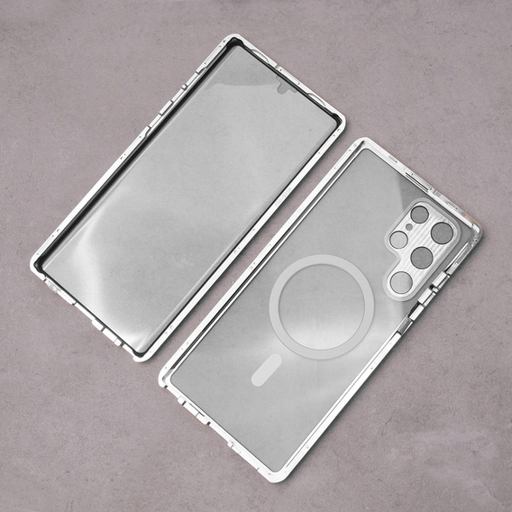 Magnetické pouzdro Dual Glass MagSafe pro Samsung Galaxy S23 Ultra, stříbrné