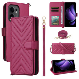 Flipové pouzdro pro Oppo Reno 13F 5G, Crossbody Leather Wallet, kaštanové