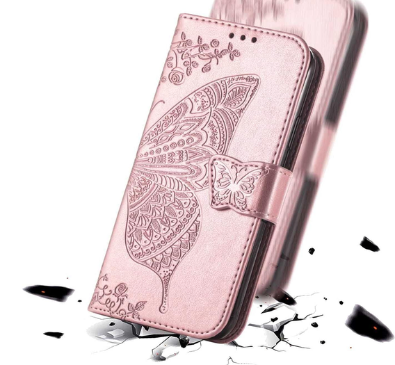 Klopové pouzdro pro Realme 12 Pro 5G / 12 Pro+ 5G, Butterfly, růžové rose gold