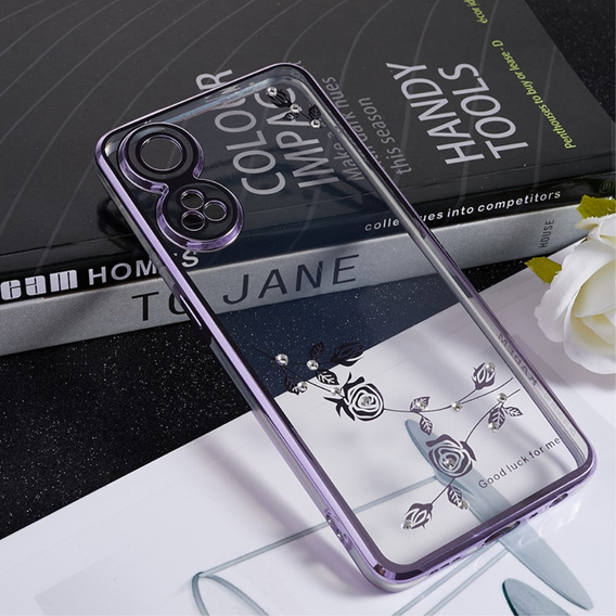 Pouzdro pro Oppo Reno8 T 4G, Glitter Flower, fialové