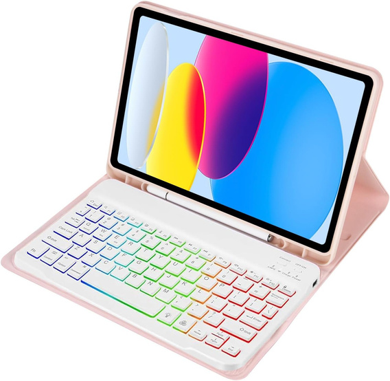 Pouzdro s podsvícenou bluetooth klávesnicí pro iPad 10.9 2022 (10 gen.), růžové