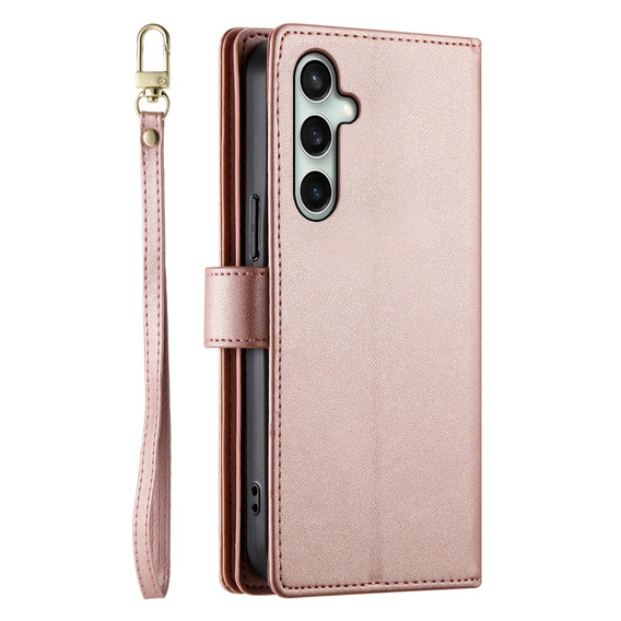 Klopové pouzdro pro Samsung Galaxy S24 FE, Wallet Zipper Pocket, růžové