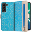 Flipové pouzdro pro Samsung Galaxy S22+ Plus 5G, Wallet Pocket Zipper Lace, modré
