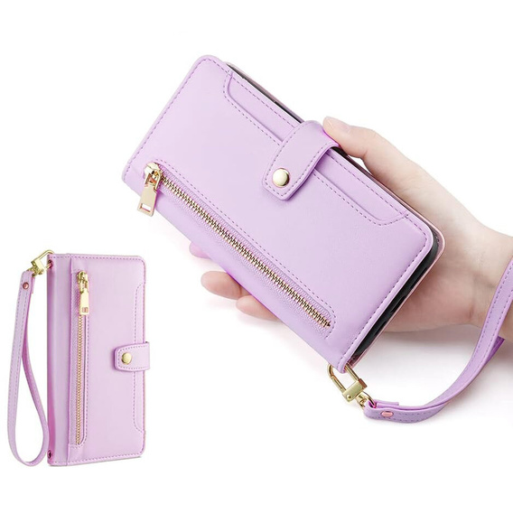 Klopové pouzdro pro Xiaomi Poco F6 Pro, Wallet Zipper Pocket, fialové