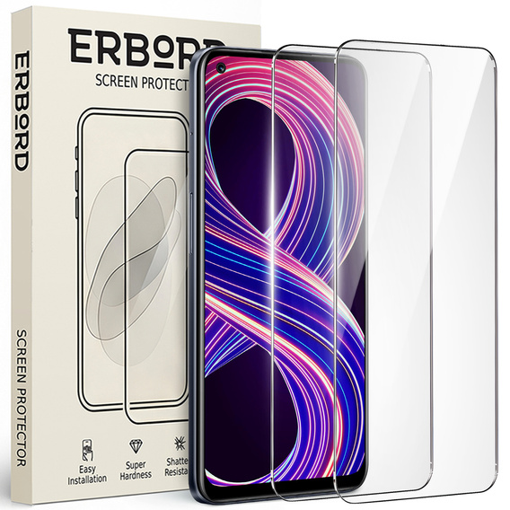 2x tvrzené sklo pro Realme 8 5G, ERBORD 9H Hard Glass na displeji