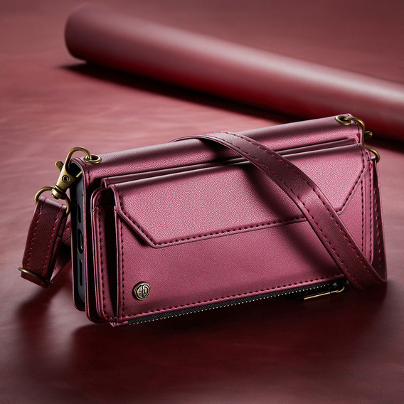 Klopové pouzdro pro Samsung Galaxy A17 5G, peněženkové pouzdro se zámkem a popruhy - červené