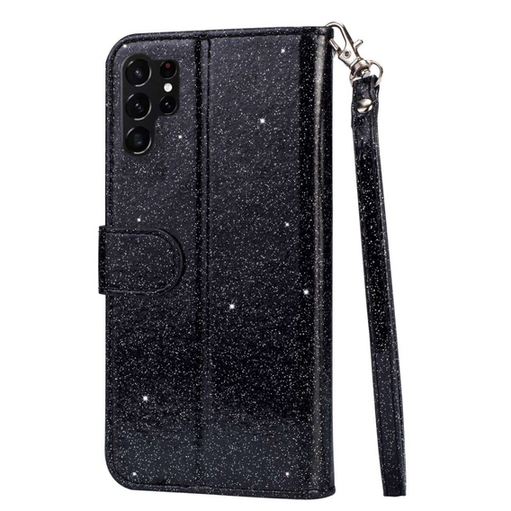 Klopové pouzdro pro Samsung Galaxy S24 Ultra, Wallet Zipper Pocket Glittery, černé