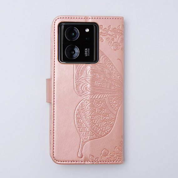 Klopové pouzdro pro Xiaomi 13T / 13T Pro, Butterfly, růžové rose gold