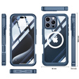 Pouzdro pro iPhone 16 Pro, Shockproof, se sklem, pro MagSafe, námořnicky modré