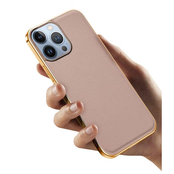 Pouzdro pro iPhone 13 Pro, Cowhide Leather, růžové
