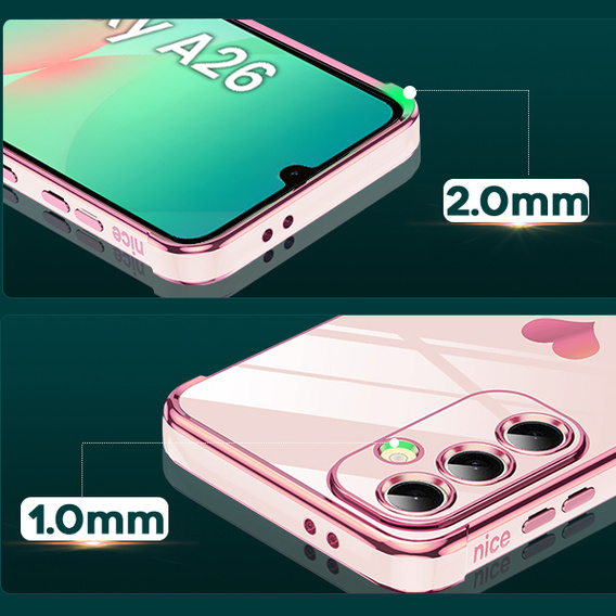 Pouzdro pro Samsung Galaxy A26, Electro heart, růžové rose gold + sklo 9H