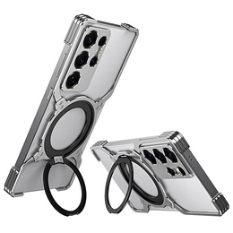 Pouzdro pro Samsung Galaxy S25 Ultra, Kickstand Bumper, s krytem objektivu, pro MagSafe, stříbrné