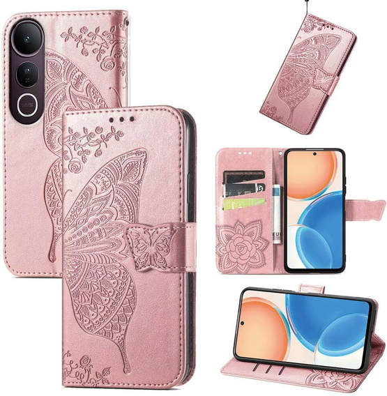 Klopové pouzdro pro Vivo V50 Lite 4G / 5G, Butterfly, růžové rose gold