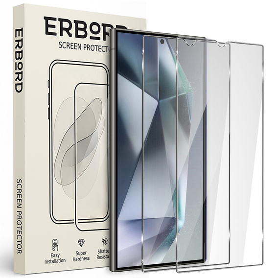 2x tvrzené sklo pro Samsung Galaxy S24 Ultra, ERBORD 9H Hard Glass na displeji