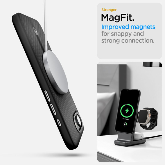 Pouzdro Spigen pro iPhone 16E, Enzo Aramid MagSafe, karbonově černé + 9H tvrzené sklo