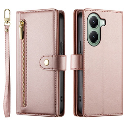 Klopové pouzdro pro Xiaomi Poco X7 Pro 5G, Wallet Zipper Pocket, růžové