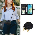Pouzdro s klopou pro Samsung Galaxy A16, Rhombus Crossbody Leather, černé