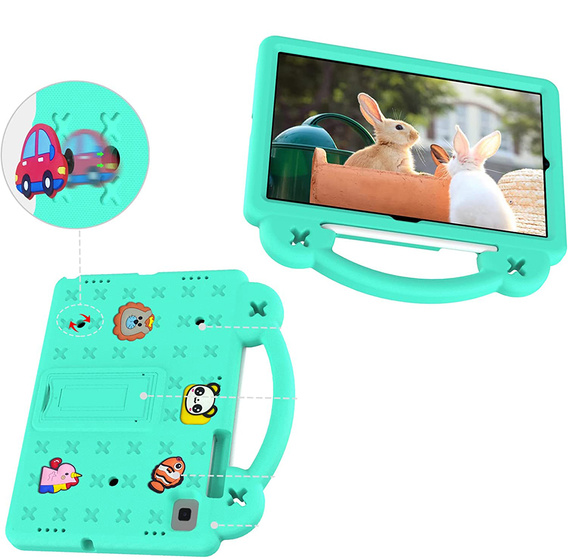 Dětské pouzdro pro Samsung Galaxy Tab S6 Lite 10.4 2020/2022 / Tab A7 2020 T500 / T505 / Tab S6 T860/T865, Cute Patterns, se stojánkem, zelené