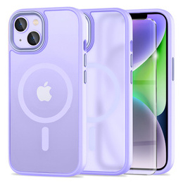Pouzdro pro iPhone 14, pro MagSafe, ERBORD Matt Case, fialový + sklo na displej