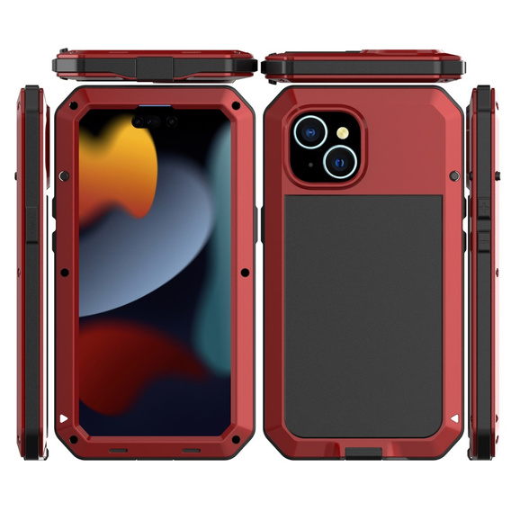 Pouzdro pro iPhone 15, pancéřované, s integrovaným sklem, červené