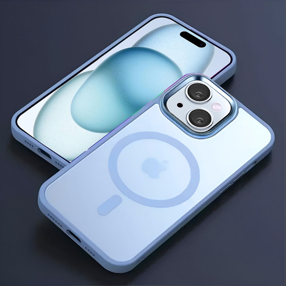 Pouzdro pro iPhone 14, pro MagSafe, ERBORD Matt Case, modrý + sklo na displej