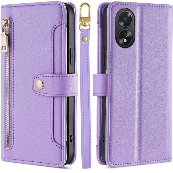 Klopové pouzdro pro Oppo A38 / A18 4G, Wallet Zipper Pocket, fialové