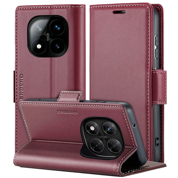 Pouzdro pro Xiaomi Redmi Note 14 Pro+ 5G / Xiaomi Poco X7 5G / Xiaomi Redmi Note 14 Pro 5G, ERBORD Glossy Litchi, flipová peněženka, červené