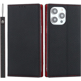 Klopové pouzdro pro iPhone 15 Pro Max, Litchi Skin Grain, černé