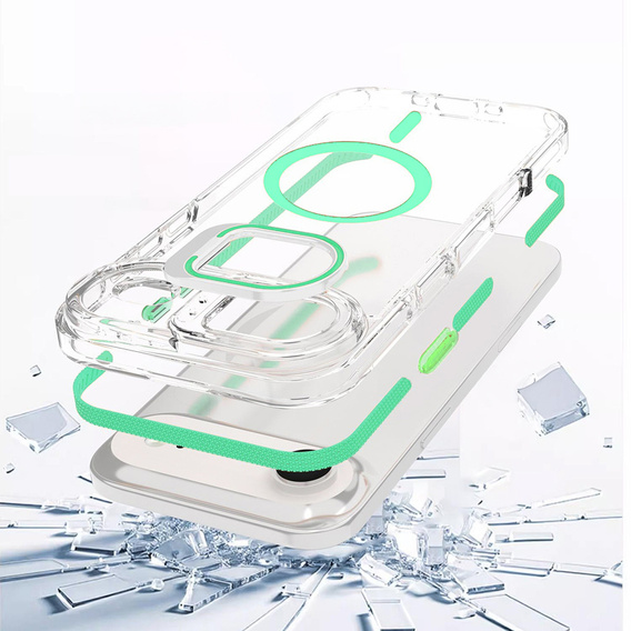 Pouzdro pro iPhone Air, pro MagSafe, se stojánkem, průhledné se zelenými vložkami