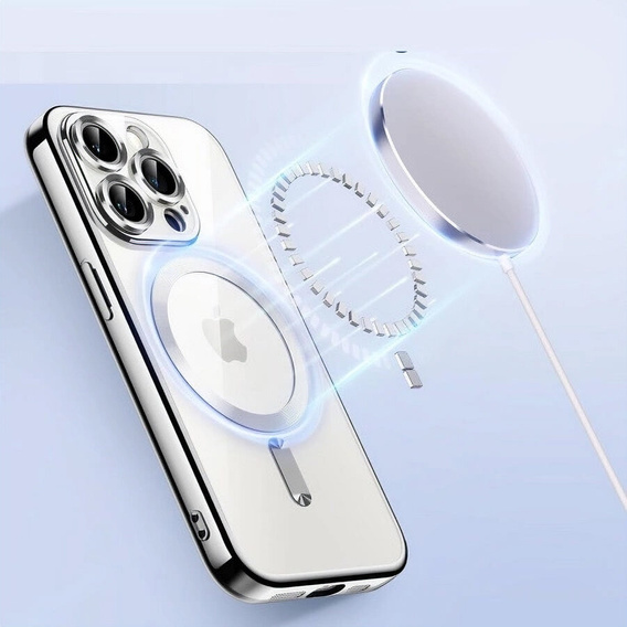 Pouzdro pro iPhone 13 Pro Max, Electro MagSafe, stříbrné + sklo na displej