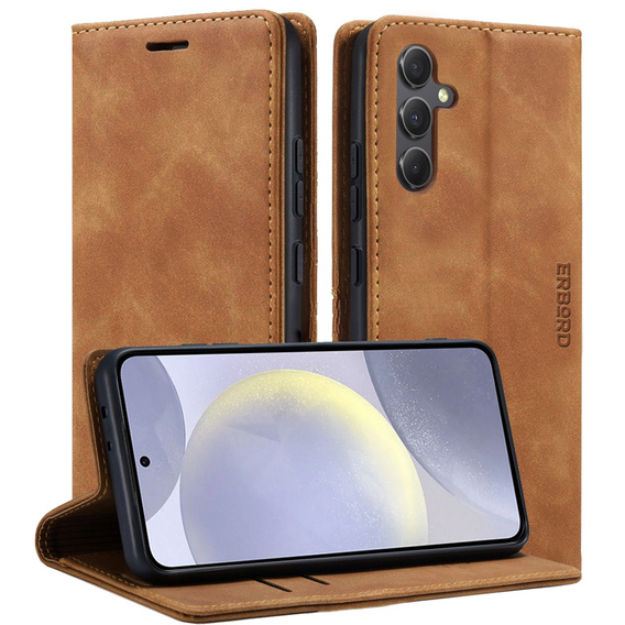 Pouzdro pro Samsung Galaxy S24, ERBORD Vintage peněženka s klopou, hnědé