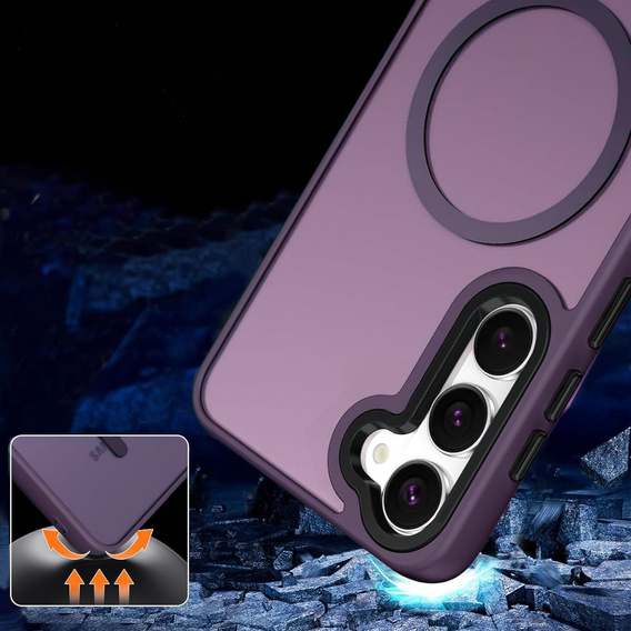 Pouzdro pro Samsung Galaxy S21 FE, pro MagSafe, ERBORD Matt Case, tmavě fialové + sklo na displej