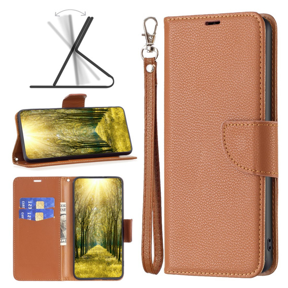 Klopové pouzdro pro Samsung Galaxy A25 5G, Wallet Litchi Leather, hnědé + 9H sklo 