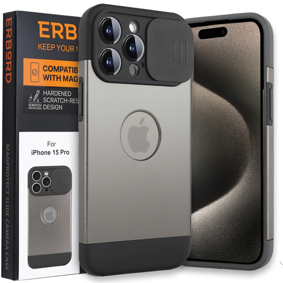 Pouzdro pro iPhone 15 Pro, ERBORD MagProtect Slide Camera, titanově šedý