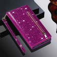 Klopové pouzdro pro Samsung Galaxy A56 5G, Wallet Zipper Pocket Glittery, fialové