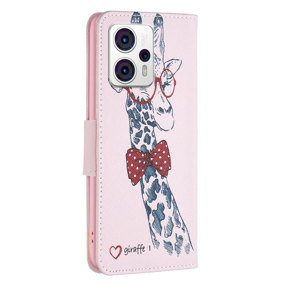 Klopové pouzdro pro Motorola Moto G53 5G / G23 / G13, Wallet, giraffe, růžové