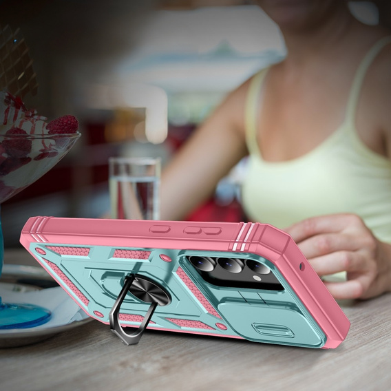 Pouzdro pro Samsung Galaxy S23 FE, CamShield Slide, zelená / růžová 